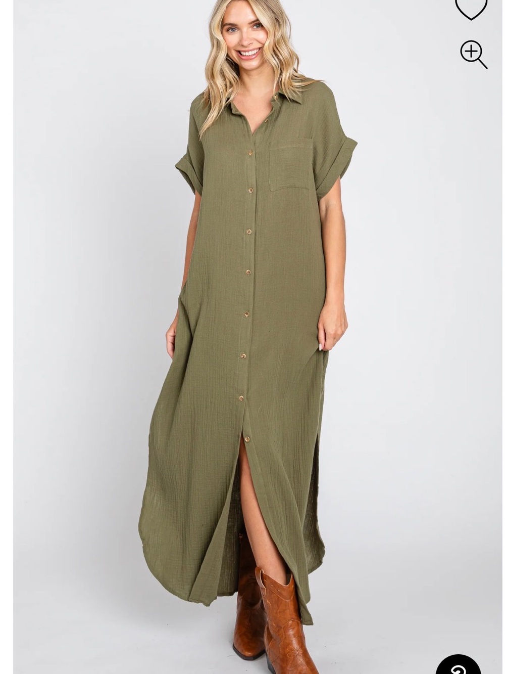 Bluivy Button-Front Maternity Maxi Shirt Dress olive green